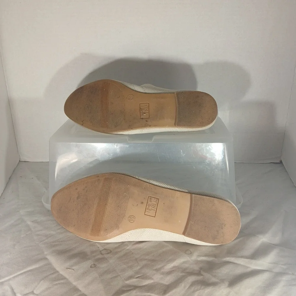 Time Tru Knit Ballet Flats 10 Cream‎ Pointed Toe Memory Foam Minimalist Office